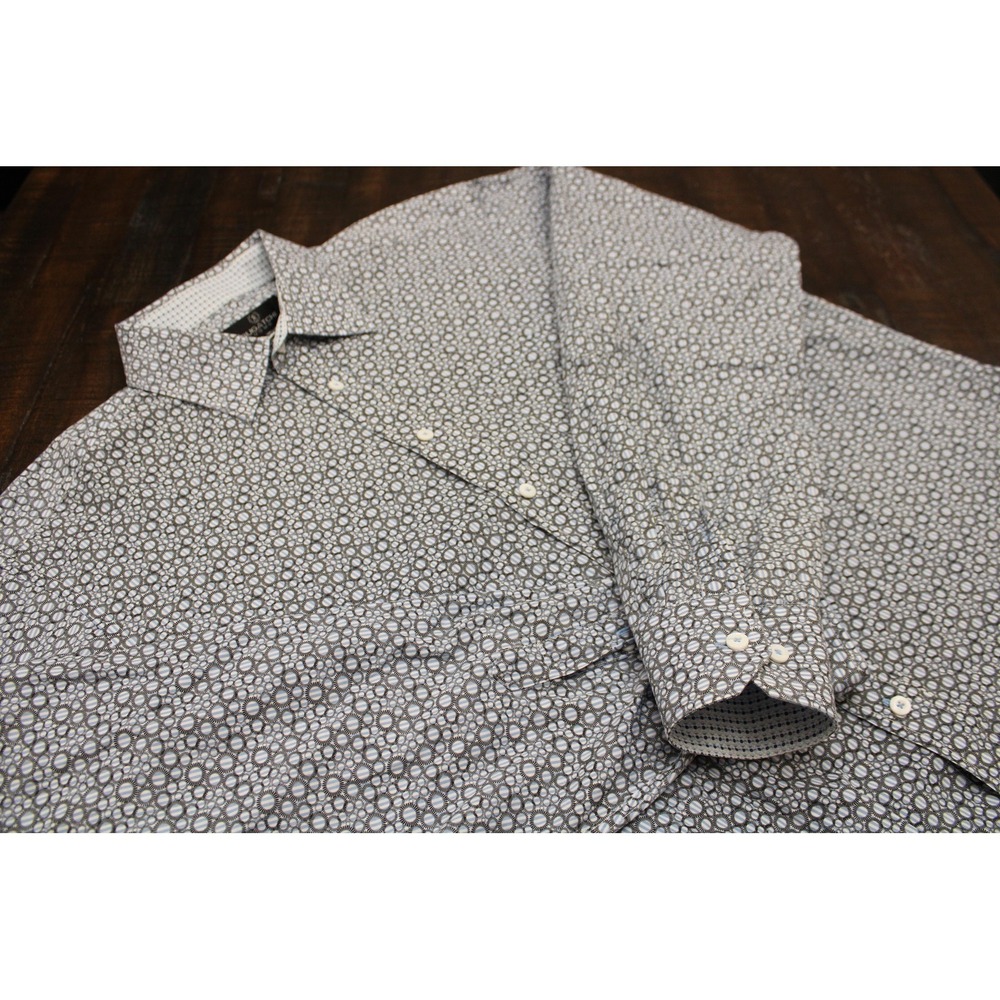 Bugatchi Uomo Shirt Mens 2XLT Blue Geometric Long Sleeve Button Up Cotton